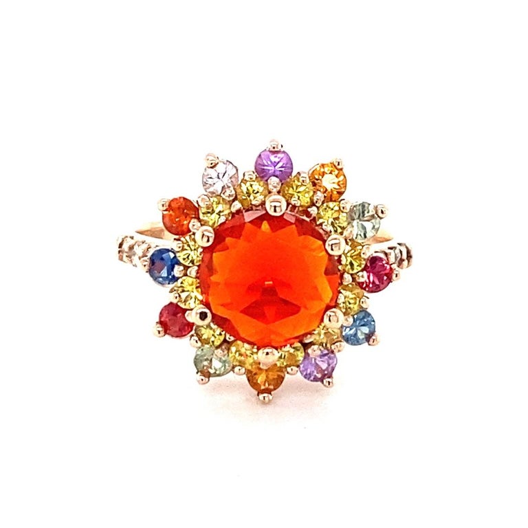 2.62 Carat Natural Fire Opal Sapphire and Diamond Rose Gold Cocktail ...