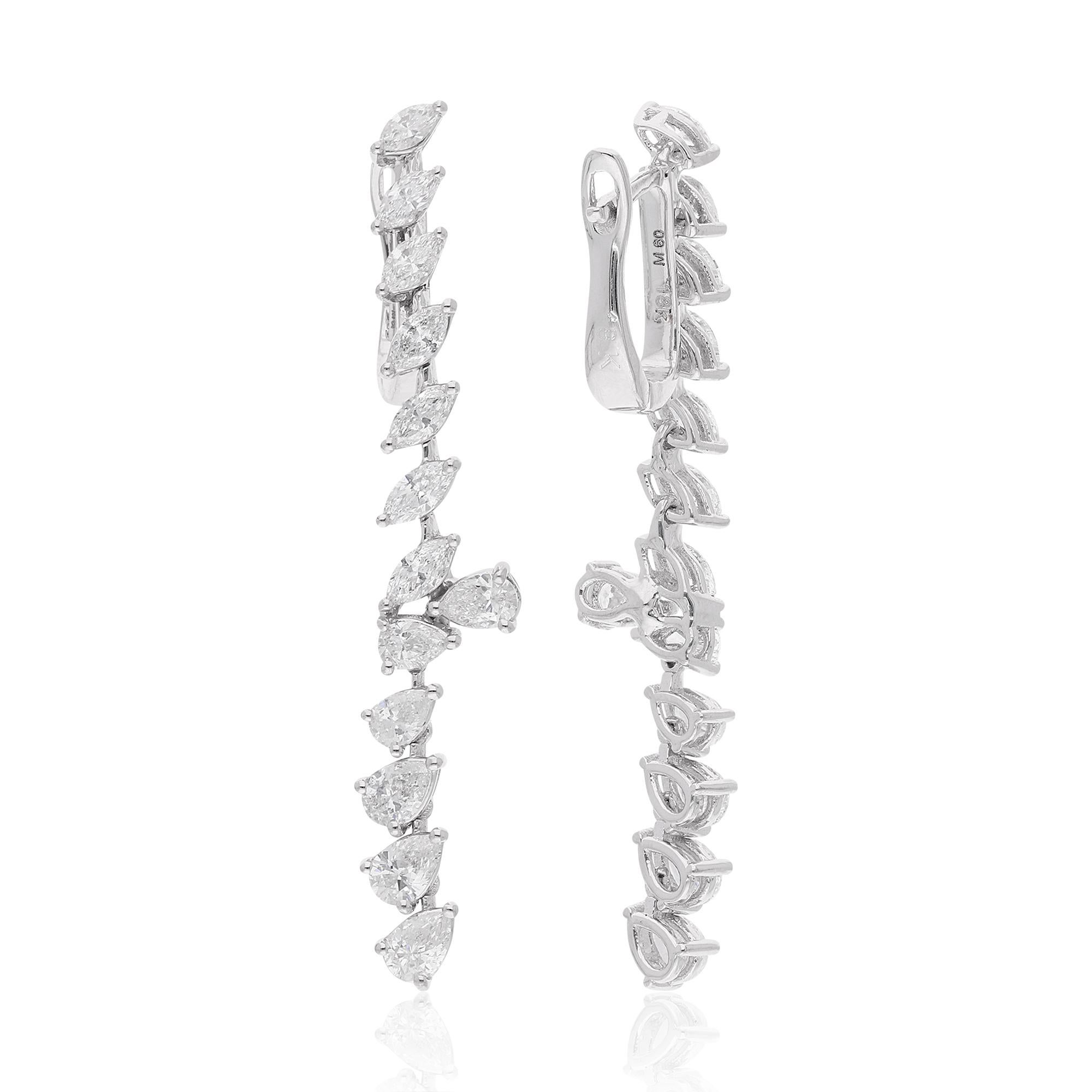 Modern 2.62 Carat Pear & Marquise Diamond Earrings 18 Karat White Gold Handmade Jewelry For Sale