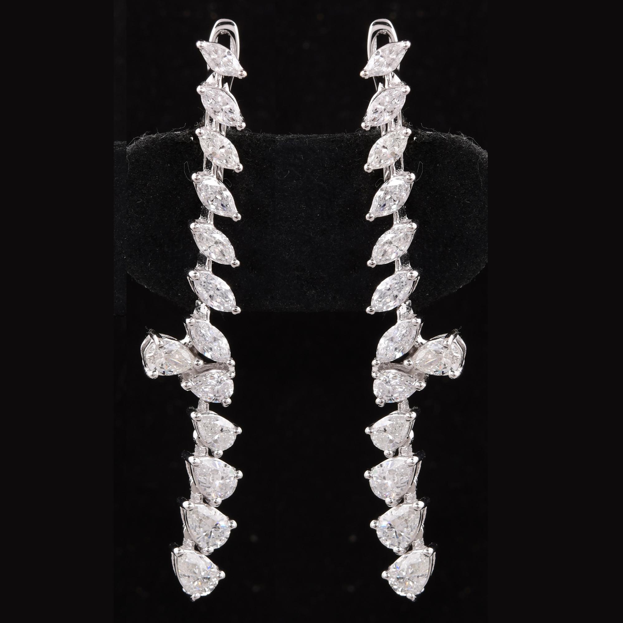 Pear Cut 2.62 Carat Pear & Marquise Diamond Earrings 18 Karat White Gold Handmade Jewelry For Sale