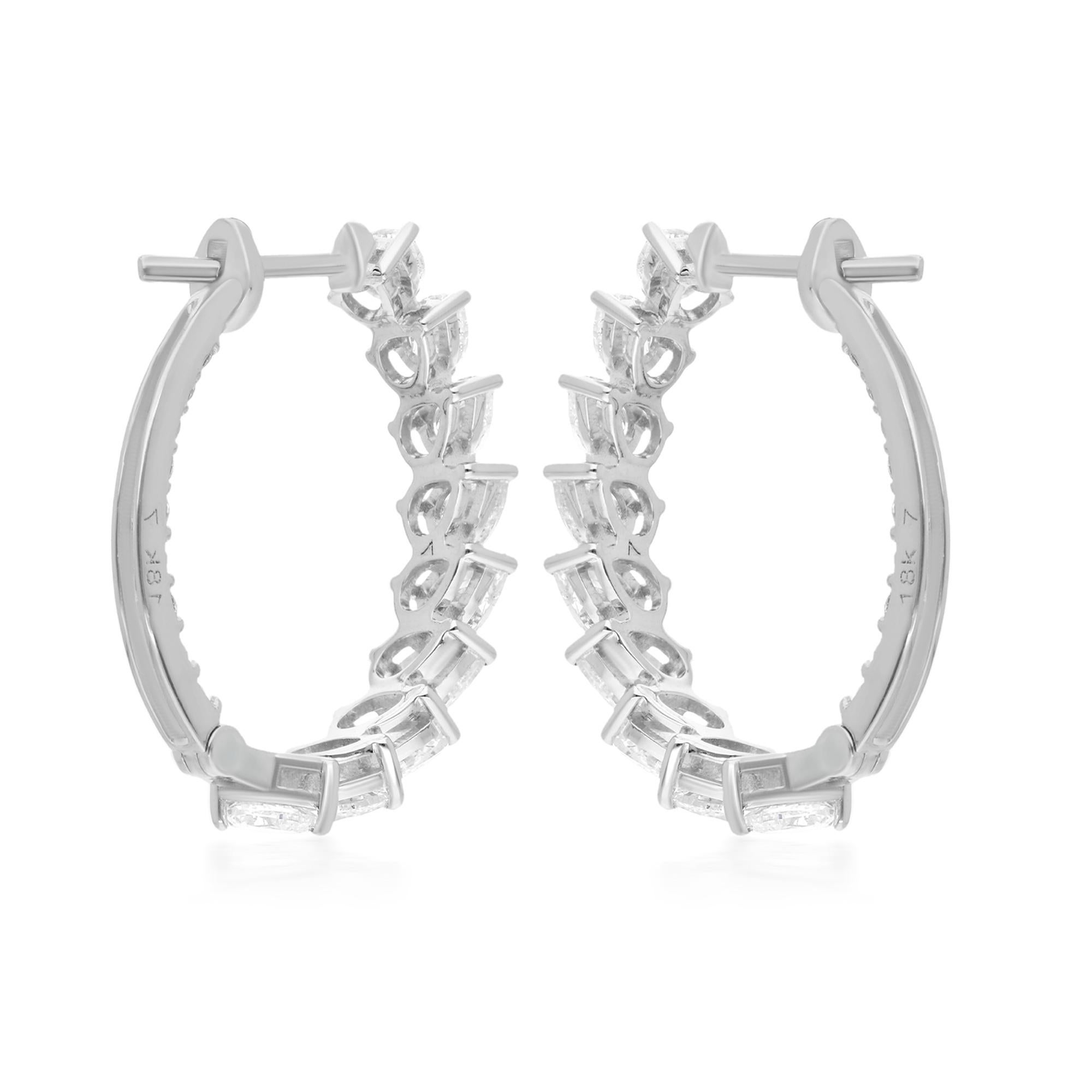 2.62 Carat Pear & Round Diamond Hoop Earrings 18 Karat White Gold Fine Jewelry (Boucles d'oreilles poire et diamant rond) Pour femmes en vente