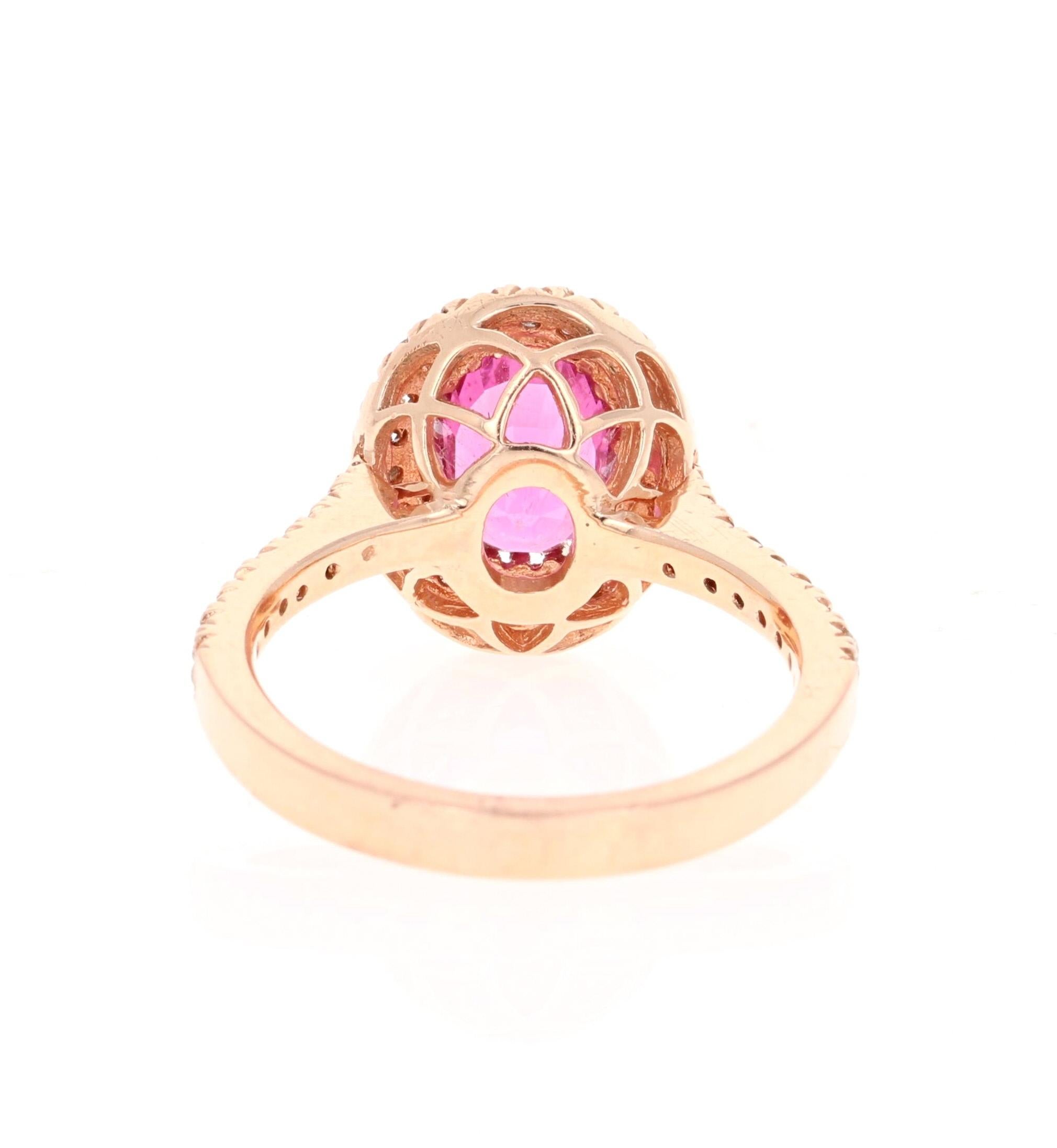 Verlobungsring aus 14 Karat Roségold mit 2,62 Karat rosa Turmalin und Diamant (Ovalschliff) im Angebot