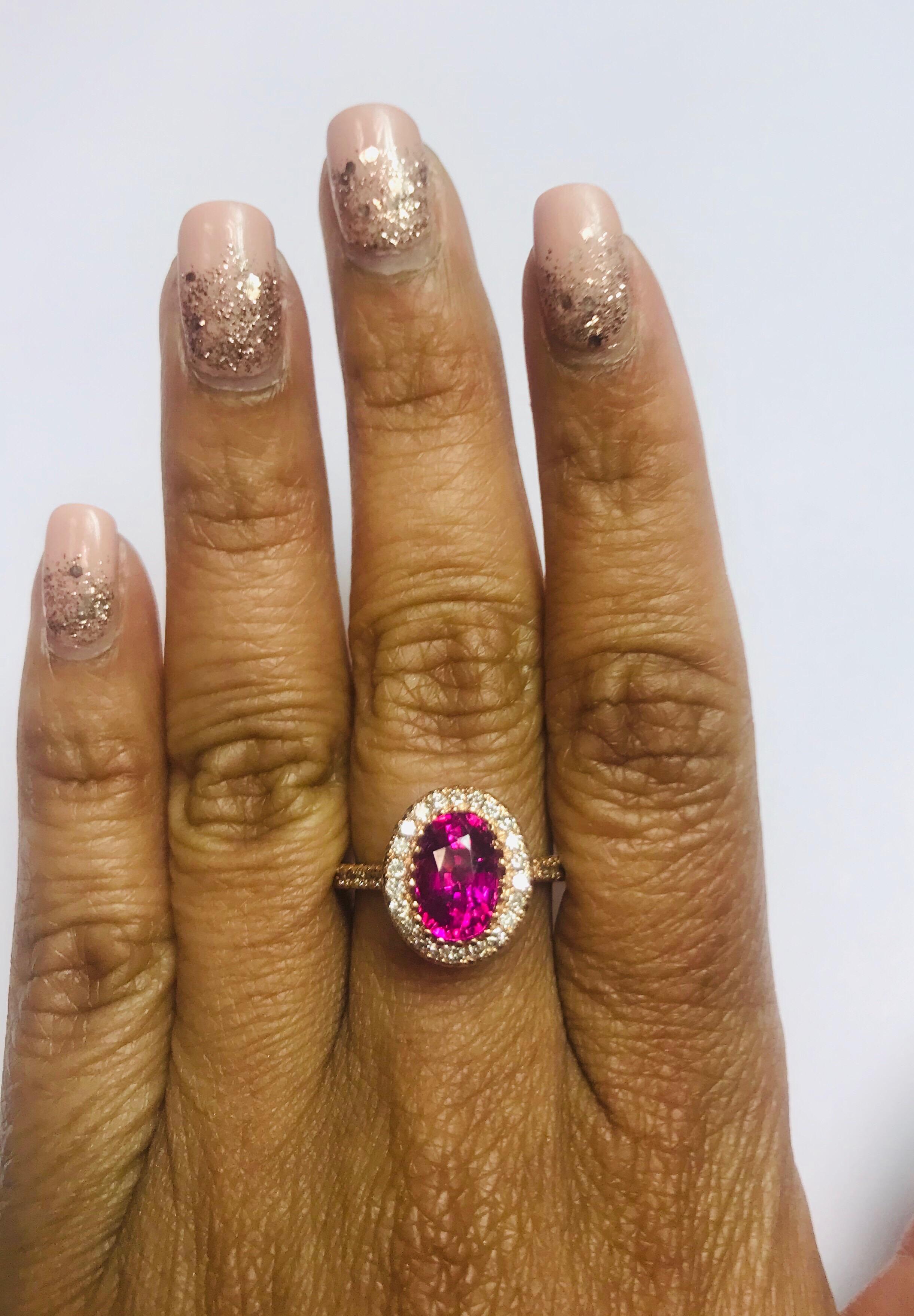 2.62 Carat Pink Tourmaline Diamond 14 Karat Rose Gold Engagement Ring In New Condition For Sale In Los Angeles, CA