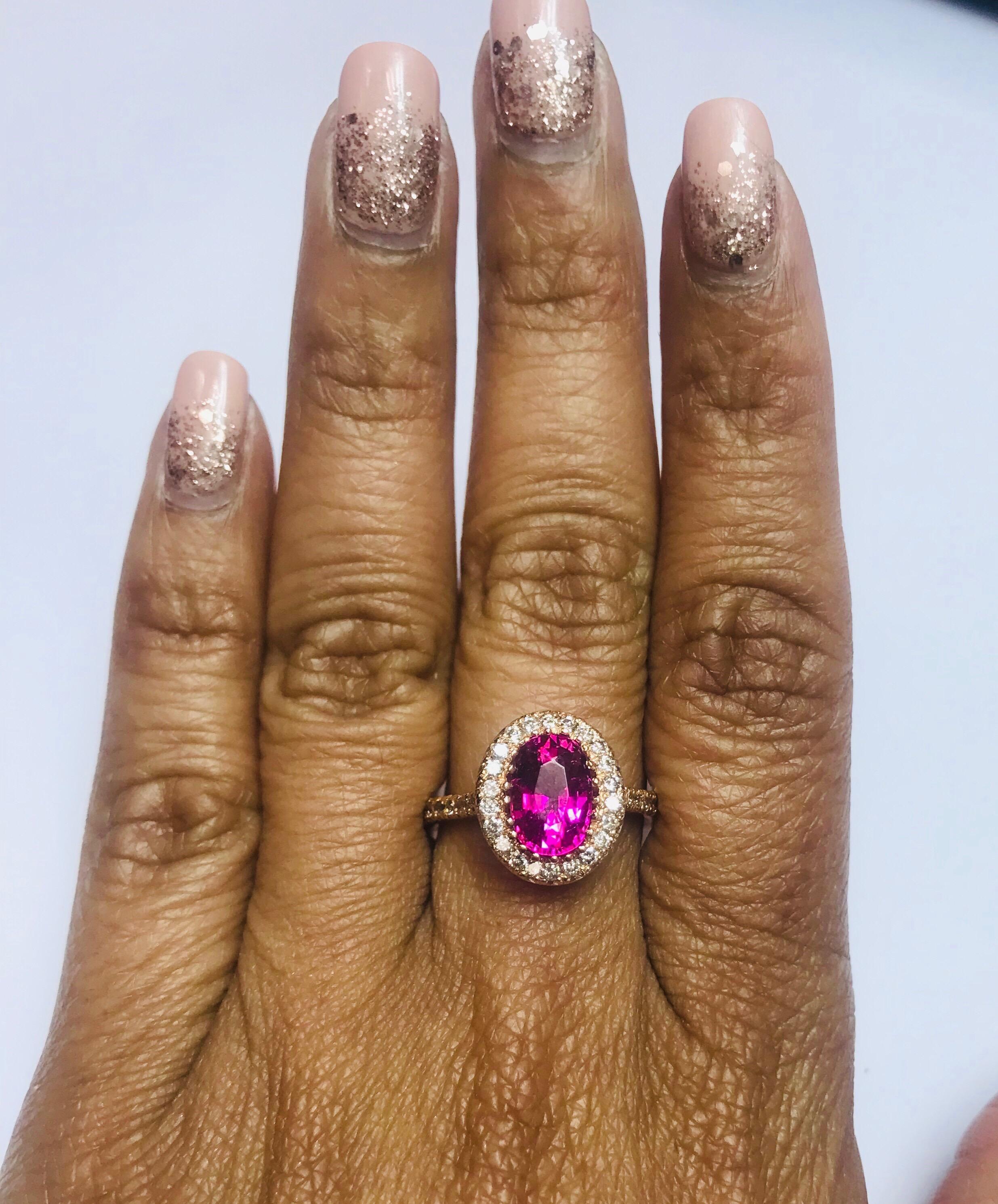 Women's 2.62 Carat Pink Tourmaline Diamond 14 Karat Rose Gold Engagement Ring For Sale