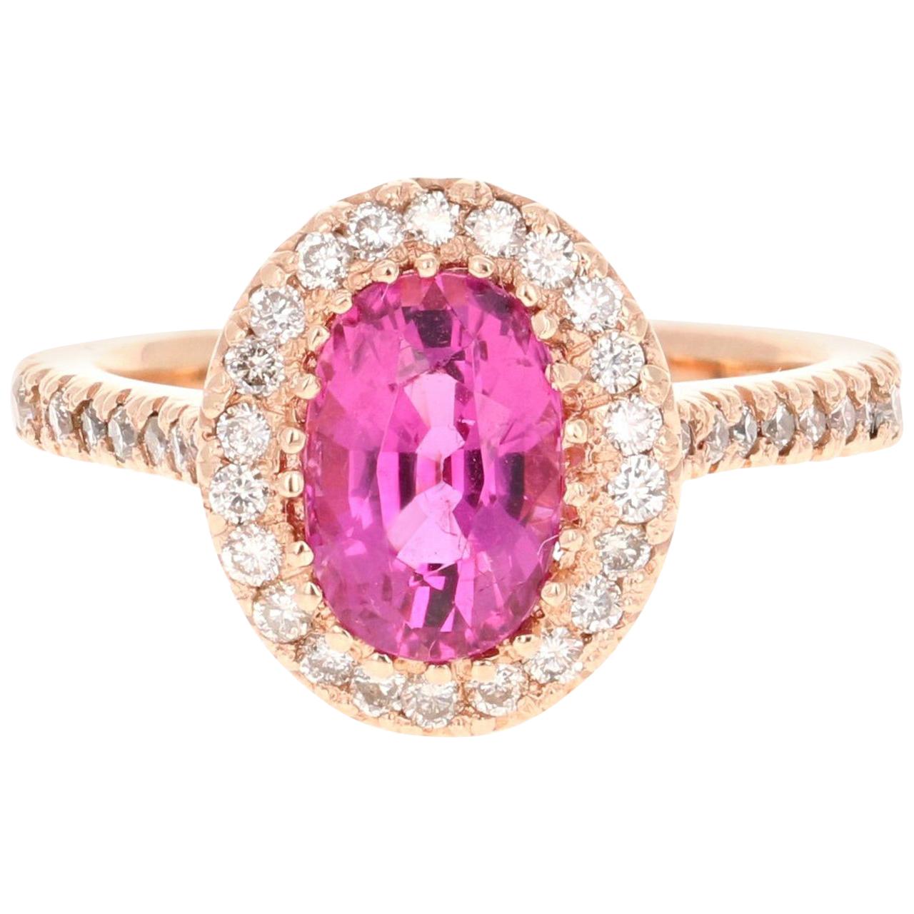 2.62 Carat Pink Tourmaline Diamond 14 Karat Rose Gold Engagement Ring For Sale