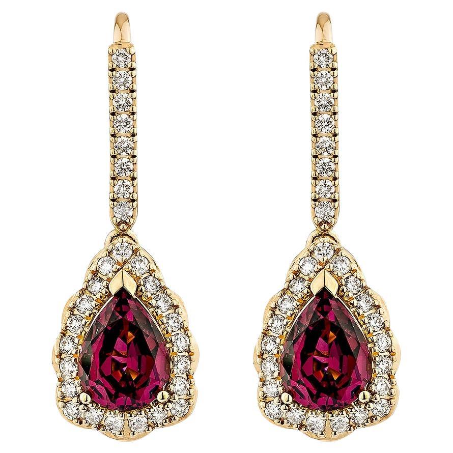 Sunita Nahata 2.62 Carat Rhodolite Drop Earring in 18KRG with White Diamond.