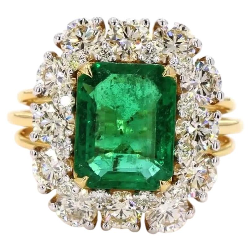 2.62 Carat Round Brilliant Cut Diamond Emerald Gold Ring
