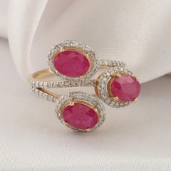 2.62 Carat Ruby 0.55 Ct Diamond Halo Statement Ring in Solid 14K Yellow Gold