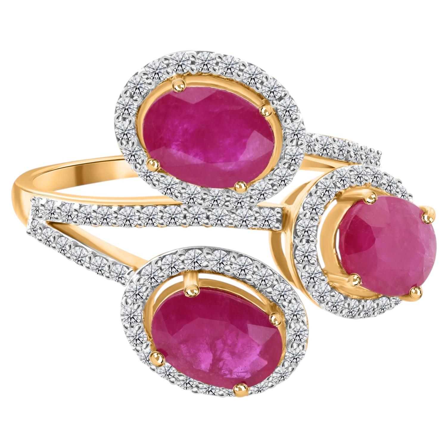 For Sale:  2.62 Carat Ruby 0.55 Ct Diamond Halo Statement Ring in Solid 14K Yellow Gold