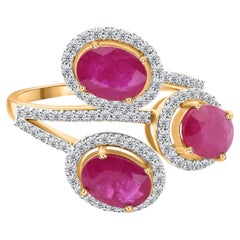 2.62 Carat Ruby 0.55 Ct Diamond Halo Statement Ring in Solid 14K Yellow Gold