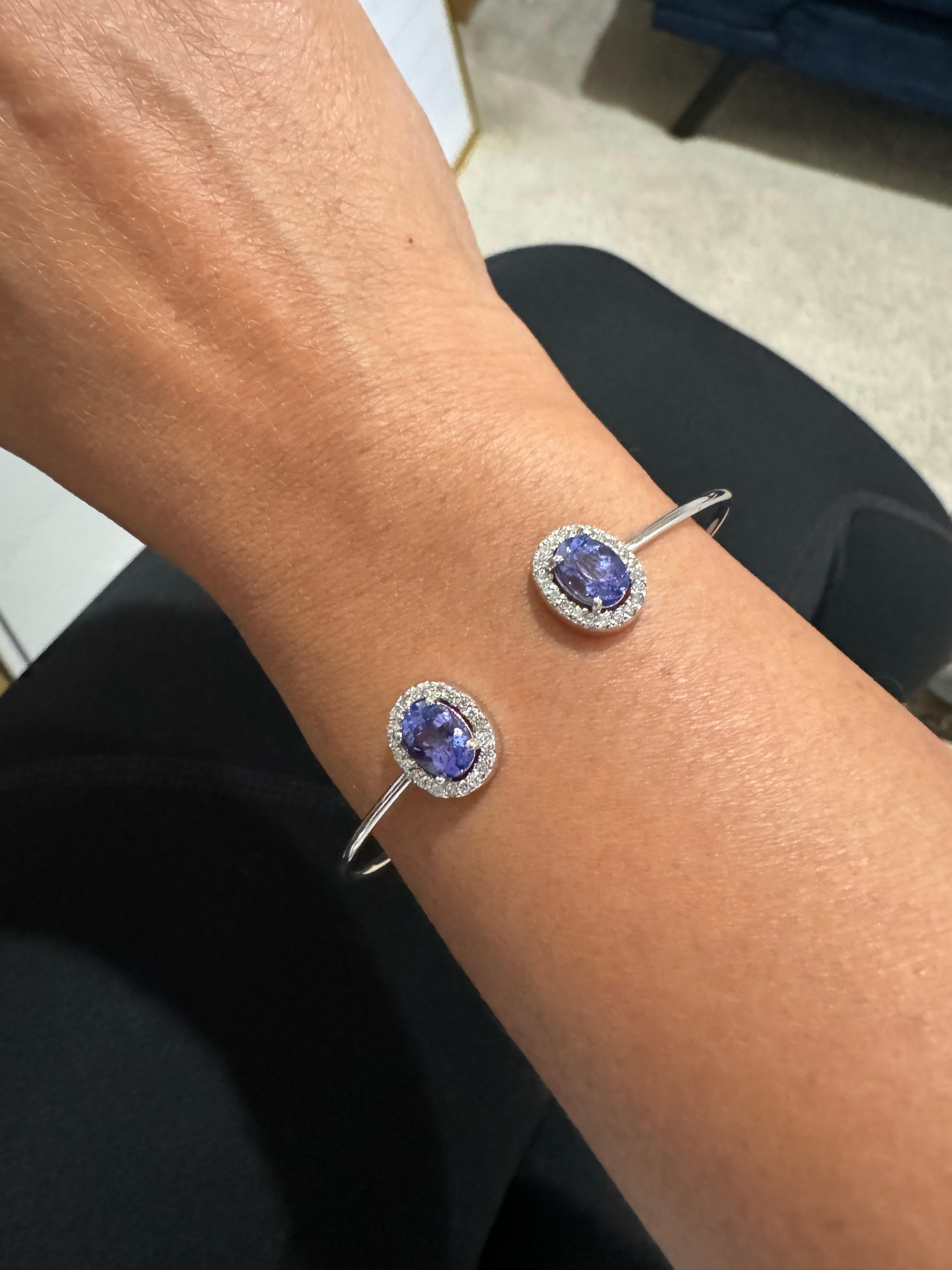 Bracelet manchette en or blanc 2,62 carats Tanzanite Diamant 2