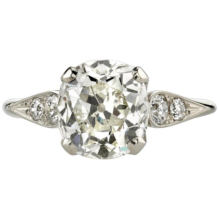 2.62 Carat Vintage Cushion Cut Diamond Engagement Ring For Sale at 1stdibs