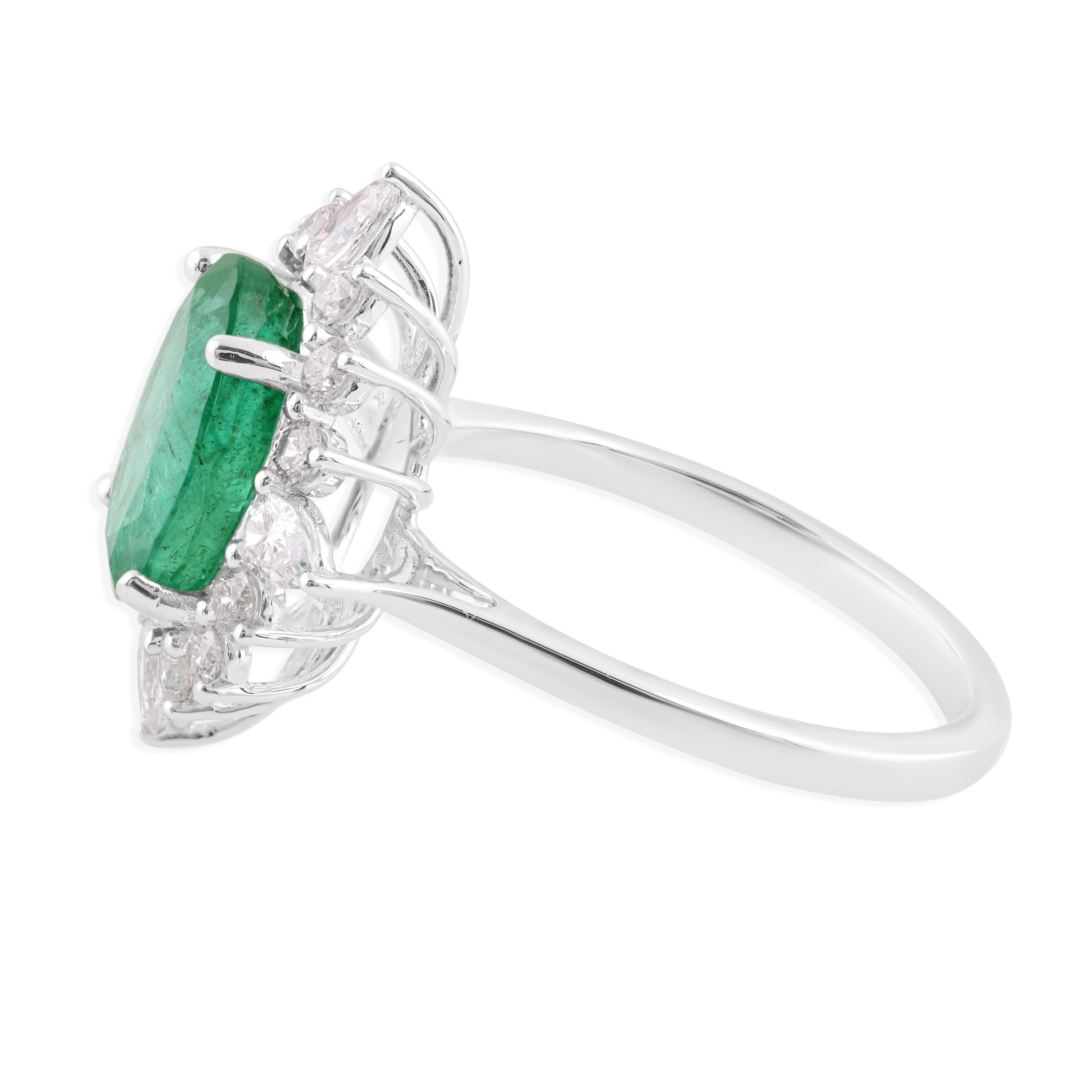 Cast from 18-karat gold, these exquisite ring is handset with 2.62 carats Zambian emerald and 0.59 carats of sparkling diamonds.

FOLLOW SPECTRUM JEWELS storefront to view the latest collection & exclusive pieces. Spectrum Jewels is proudly rated as