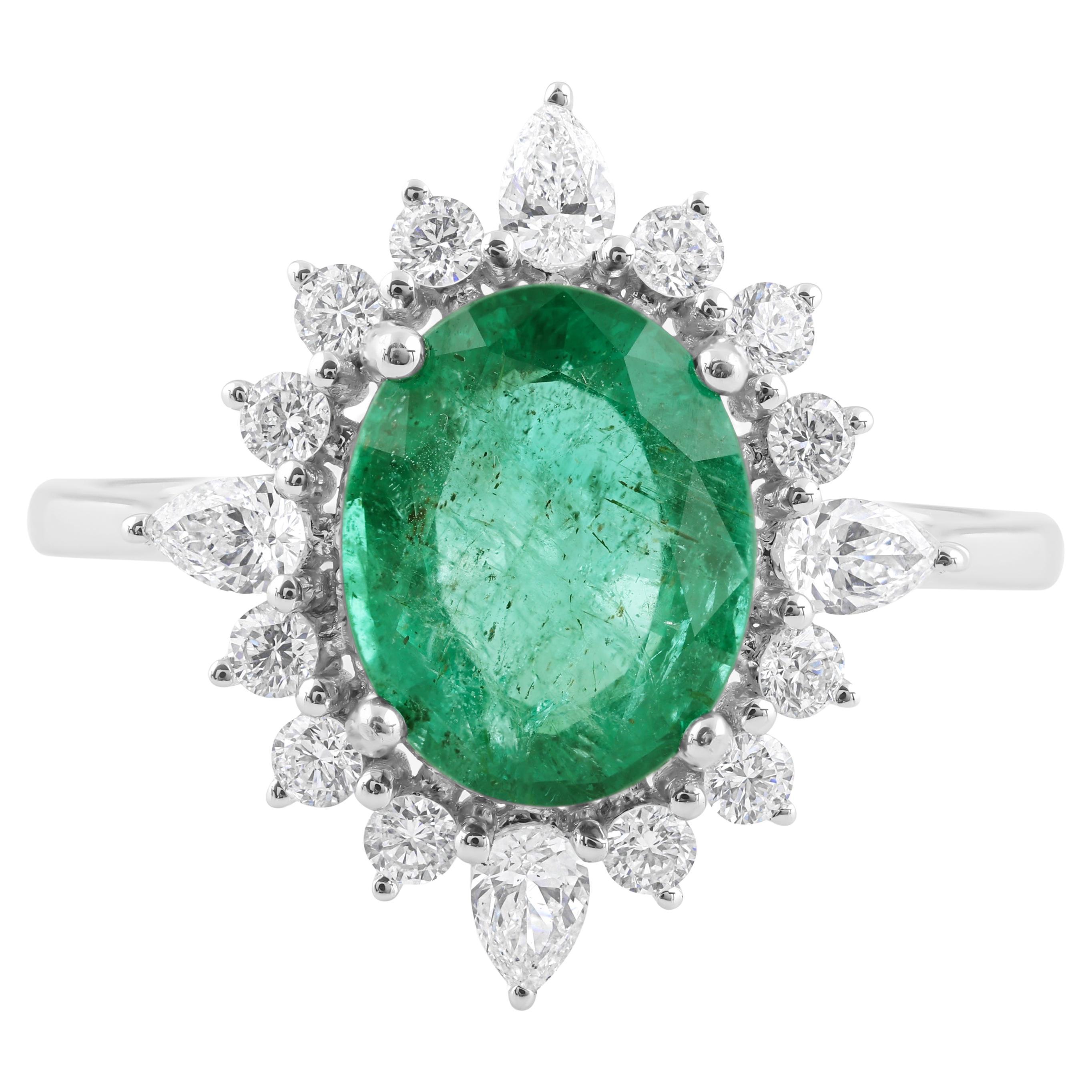 Esmeralda zambiana de 2,62 quilates Diamante SI/H de 0,59 quilates Anillo de oro blanco de 18 quilates