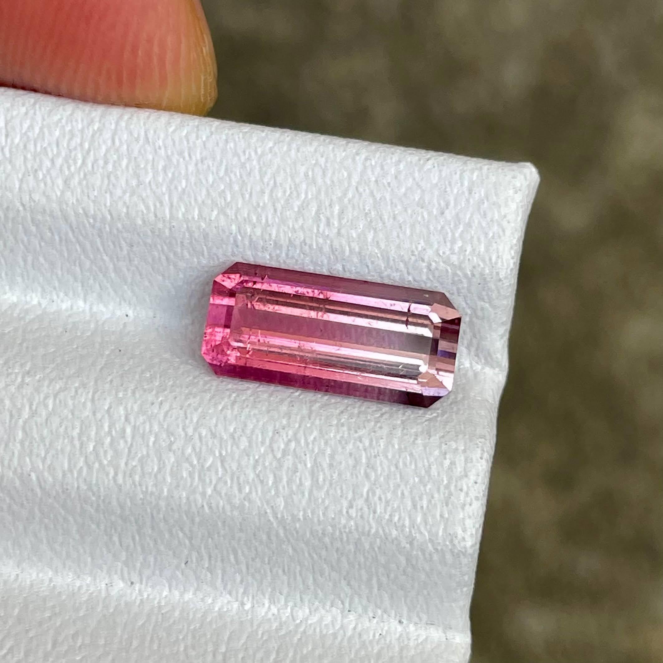 Women's or Men's 2.62 carats Bicolor Pink Tourmaline Stone Emerald Cut Afghani Gemstone For Sale