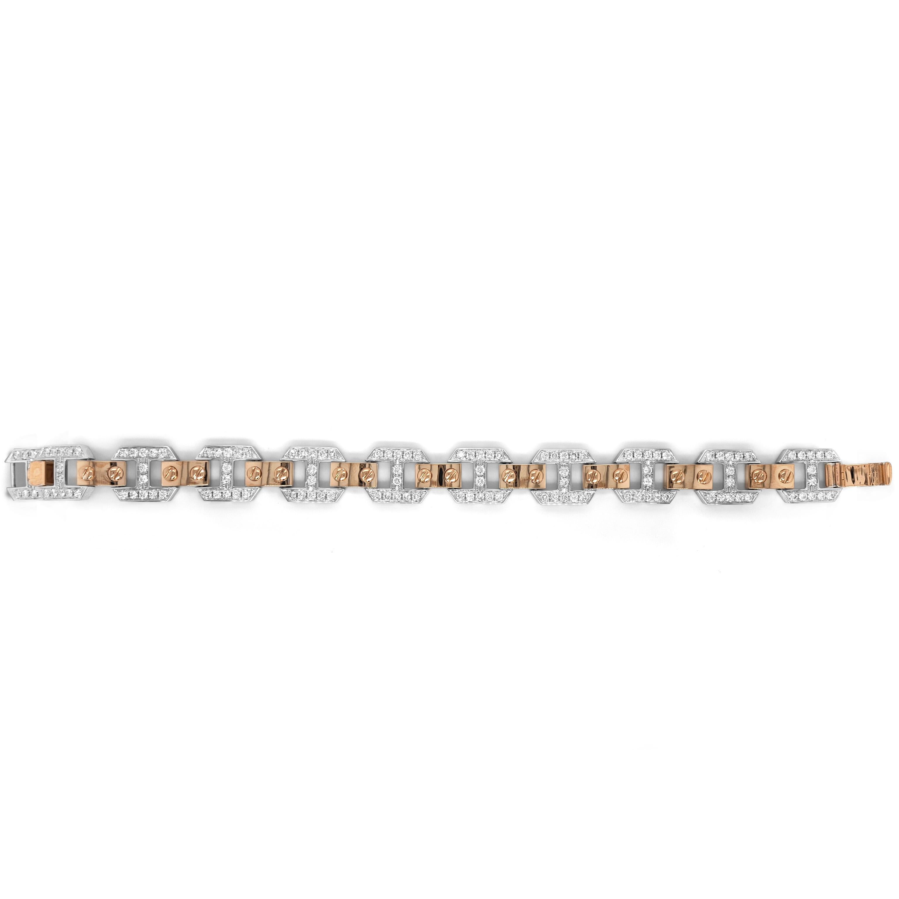 2.62 Carats White Diamond Rose and White Gold Bracelet In New Condition For Sale In New York, NY