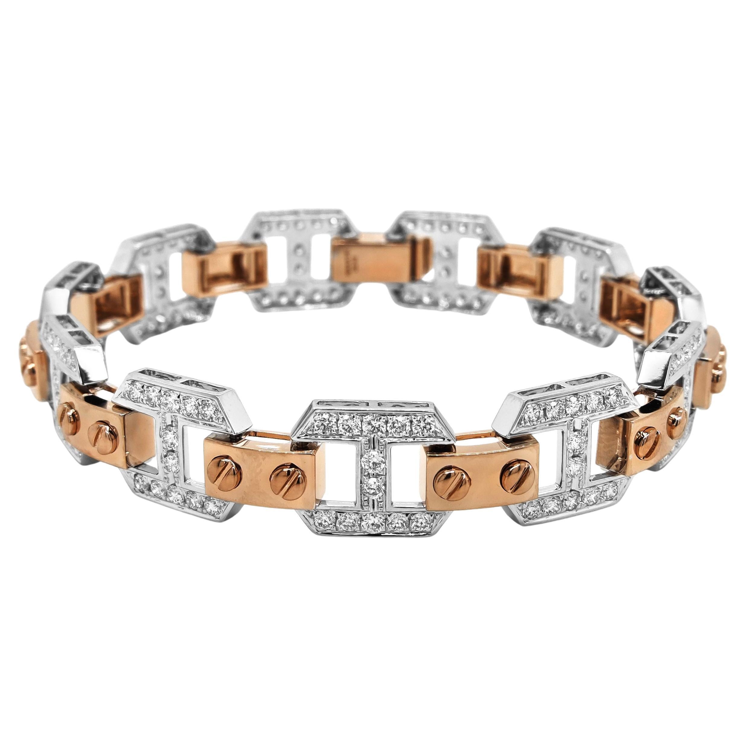 2.62 Carats White Diamond Rose and White Gold Bracelet For Sale