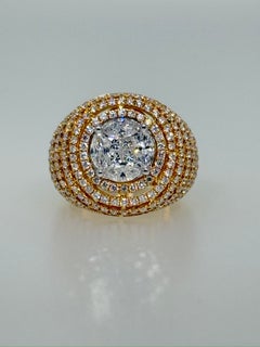 Anello con cupola di diamanti naturali da 2,62 in oro giallo 18 carati, con diamanti principessa e marquise a grappolo