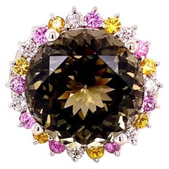 26.20 Carat Natural Bi Color Tourmaline, Yellow Sapphire and Pink Sapphire Ring