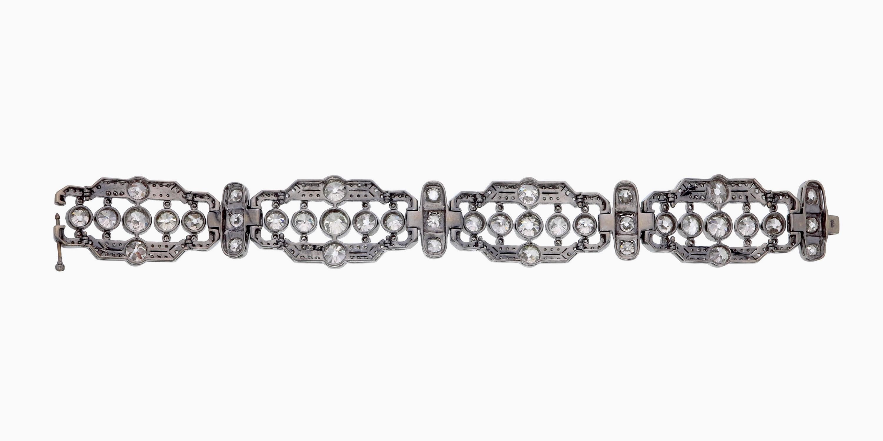 Pulsera de diamantes de 26,21 quilates en oro blanco de 14 quilates Art Decó en venta