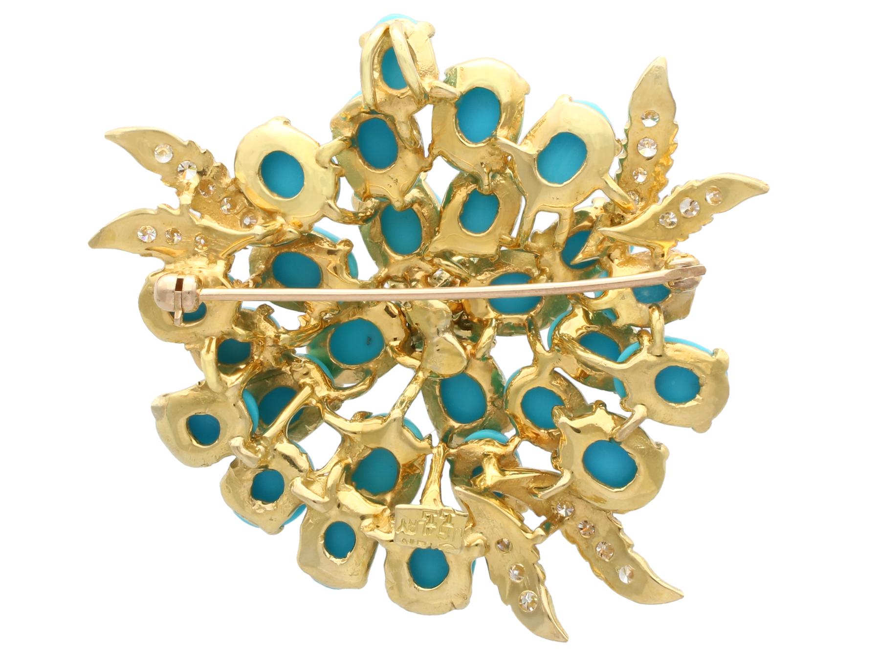26.22 Carat Turquoise and 1.15 Carat Diamond Yellow Gold Brooch 1