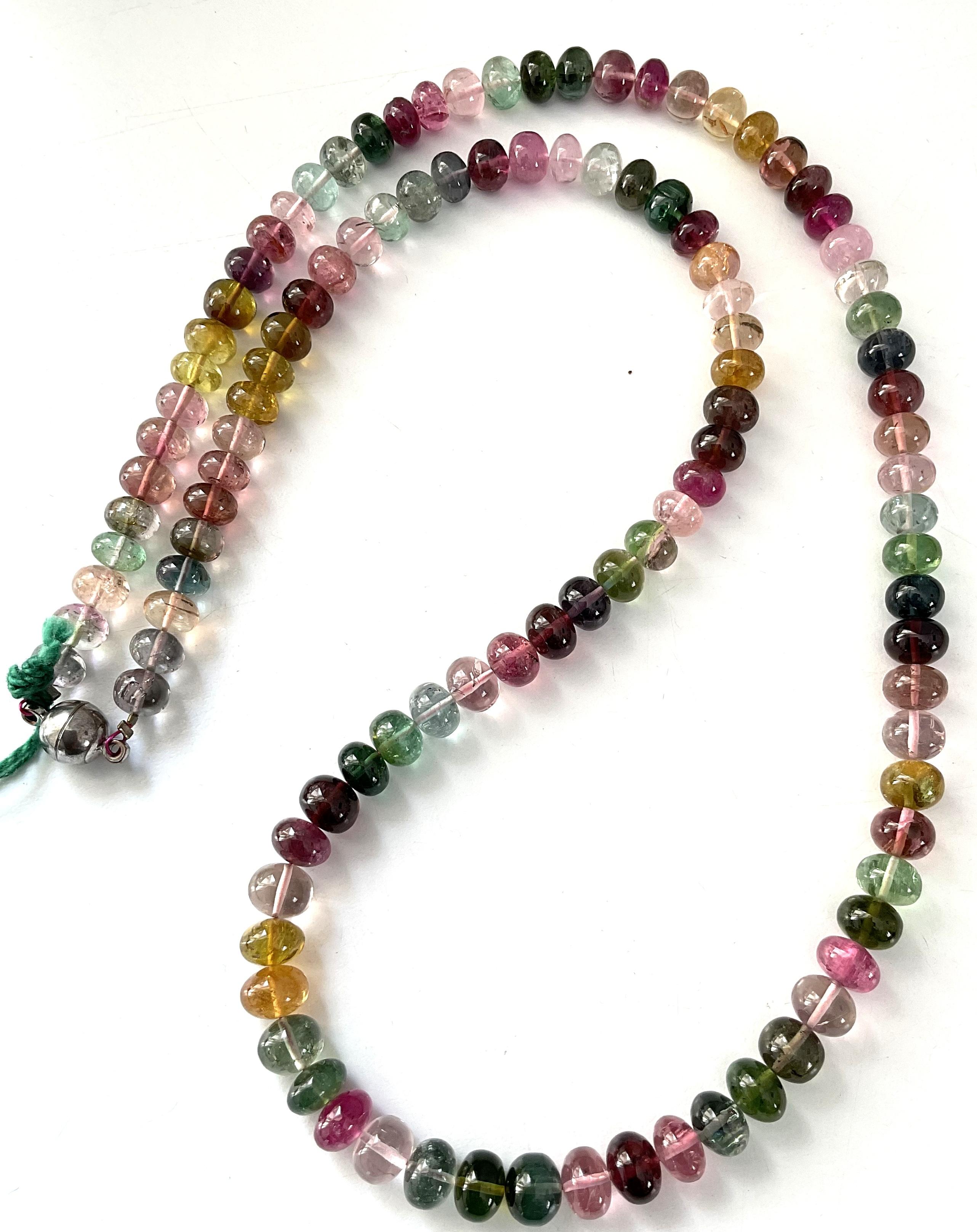 262.85 Carats Multi Tourmalines Smooth Beads Necklace For Fine Jewelry  In New Condition For Sale In Jaipur, RJ
