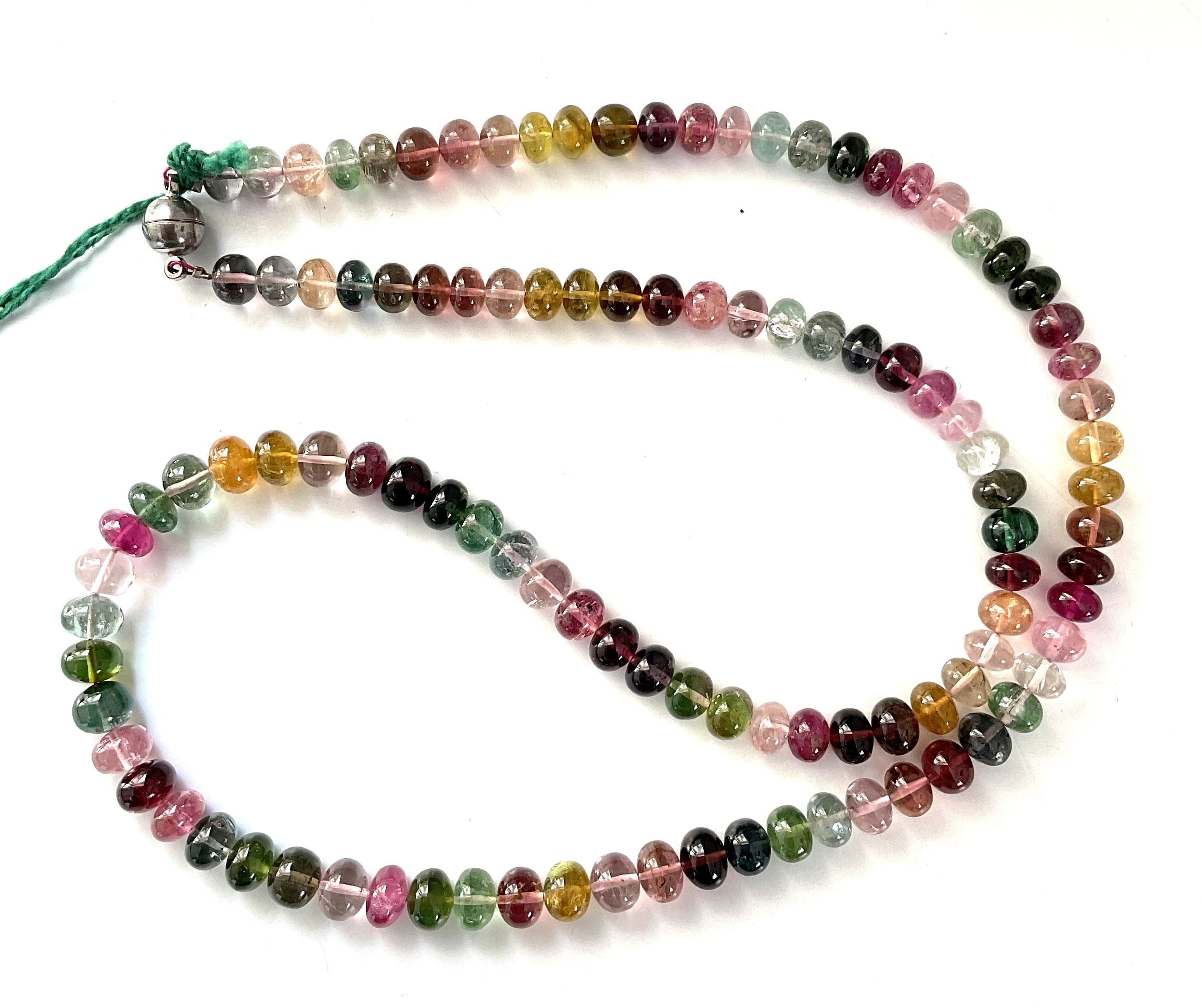 Women's or Men's 262.85 Carats Multi Tourmalines Smooth Beads Necklace For Fine Jewelry  For Sale
