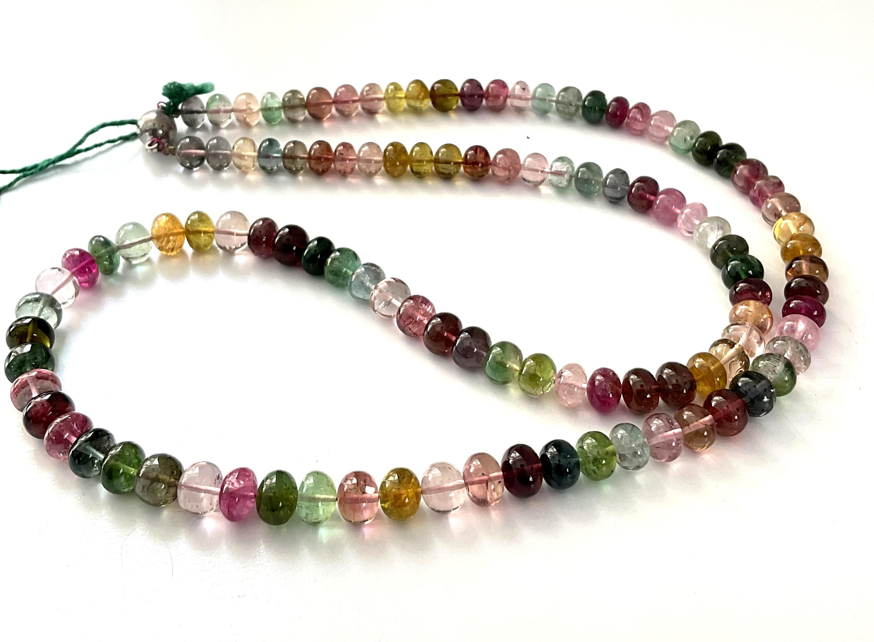 262.85 Carats Multi Tourmalines Smooth Beads Necklace For Fine Jewelry  For Sale 1