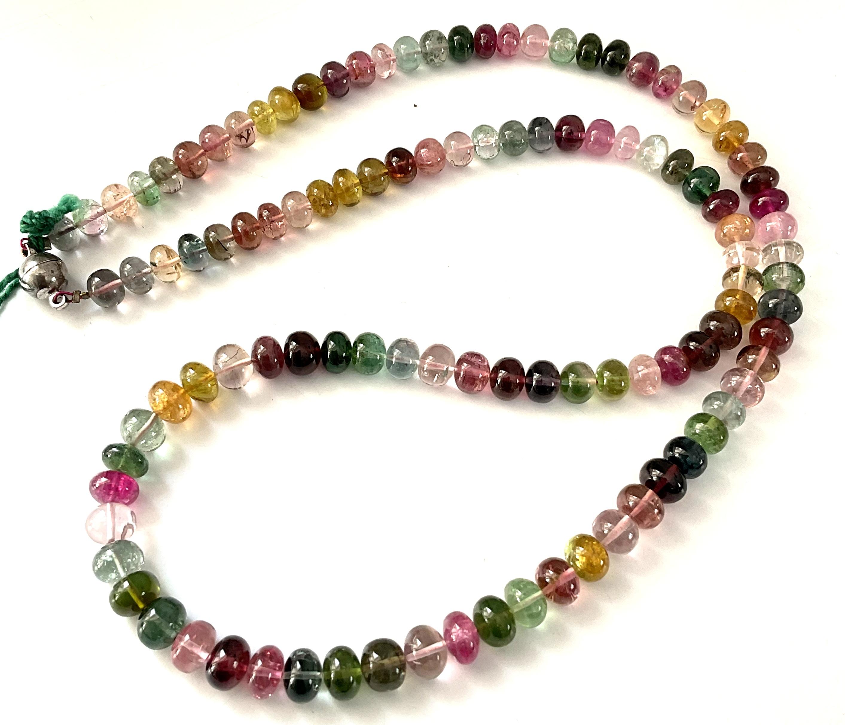 262.85 Carats Multi Tourmalines Smooth Beads Necklace For Fine Jewelry  For Sale 2