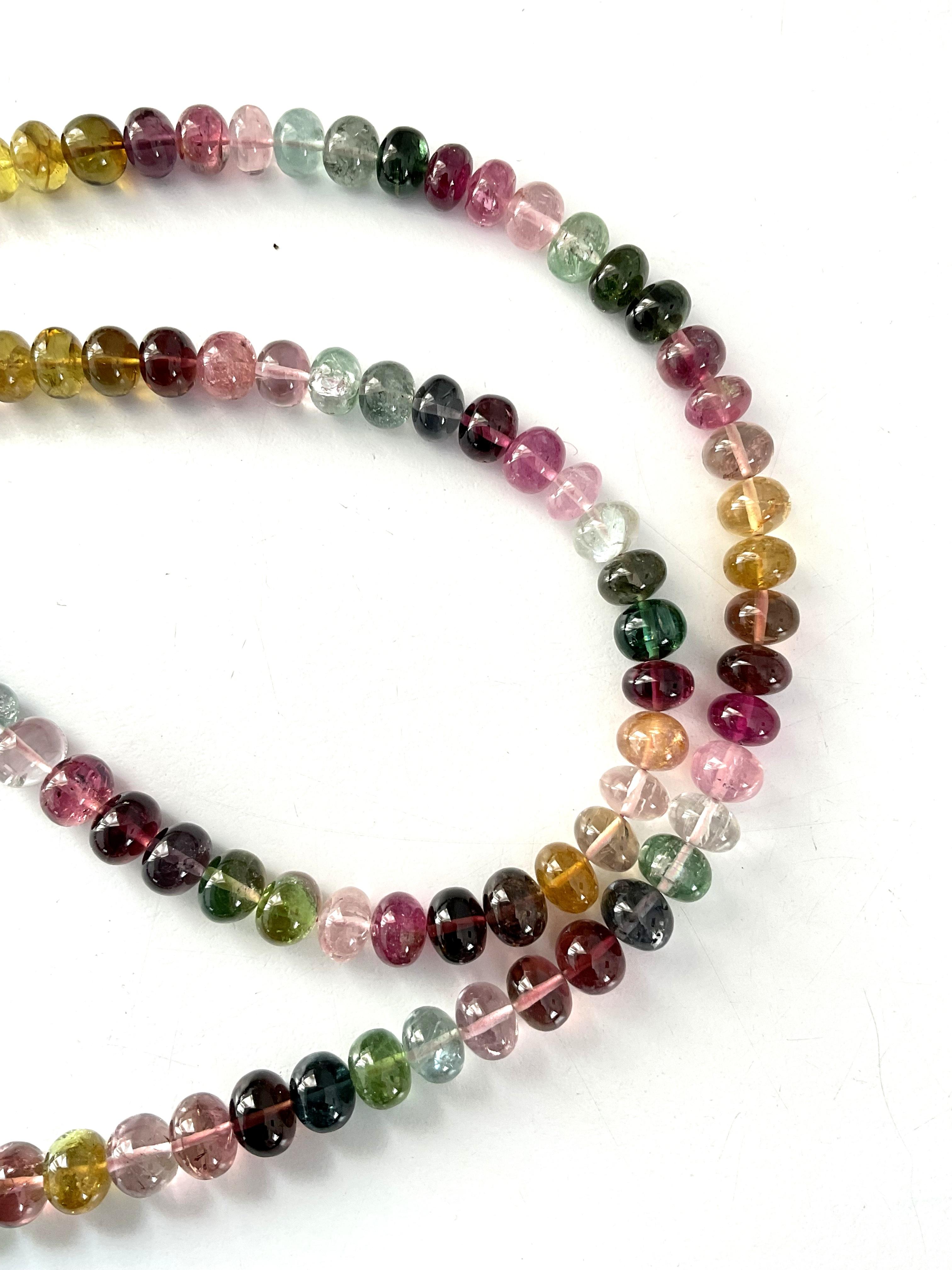 262.85 Carats Multi Tourmalines Smooth Beads Necklace For Fine Jewelry  For Sale 3