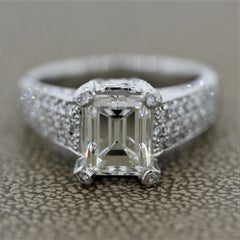 2.62 Carat Emerald Cut Diamond Platinum Ring, GIA Certified