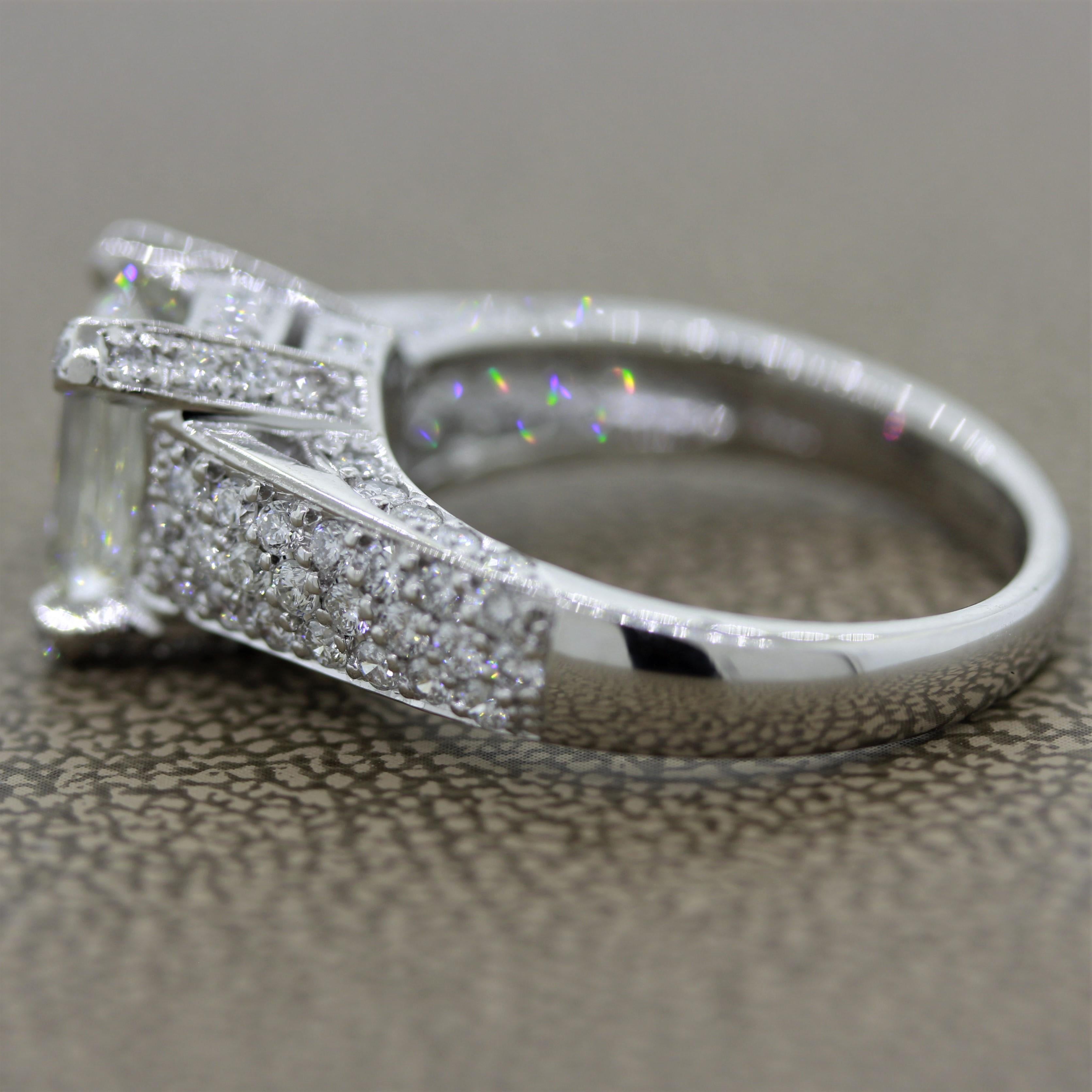 men's engagement ring in platinum with an emerald-cut diamond