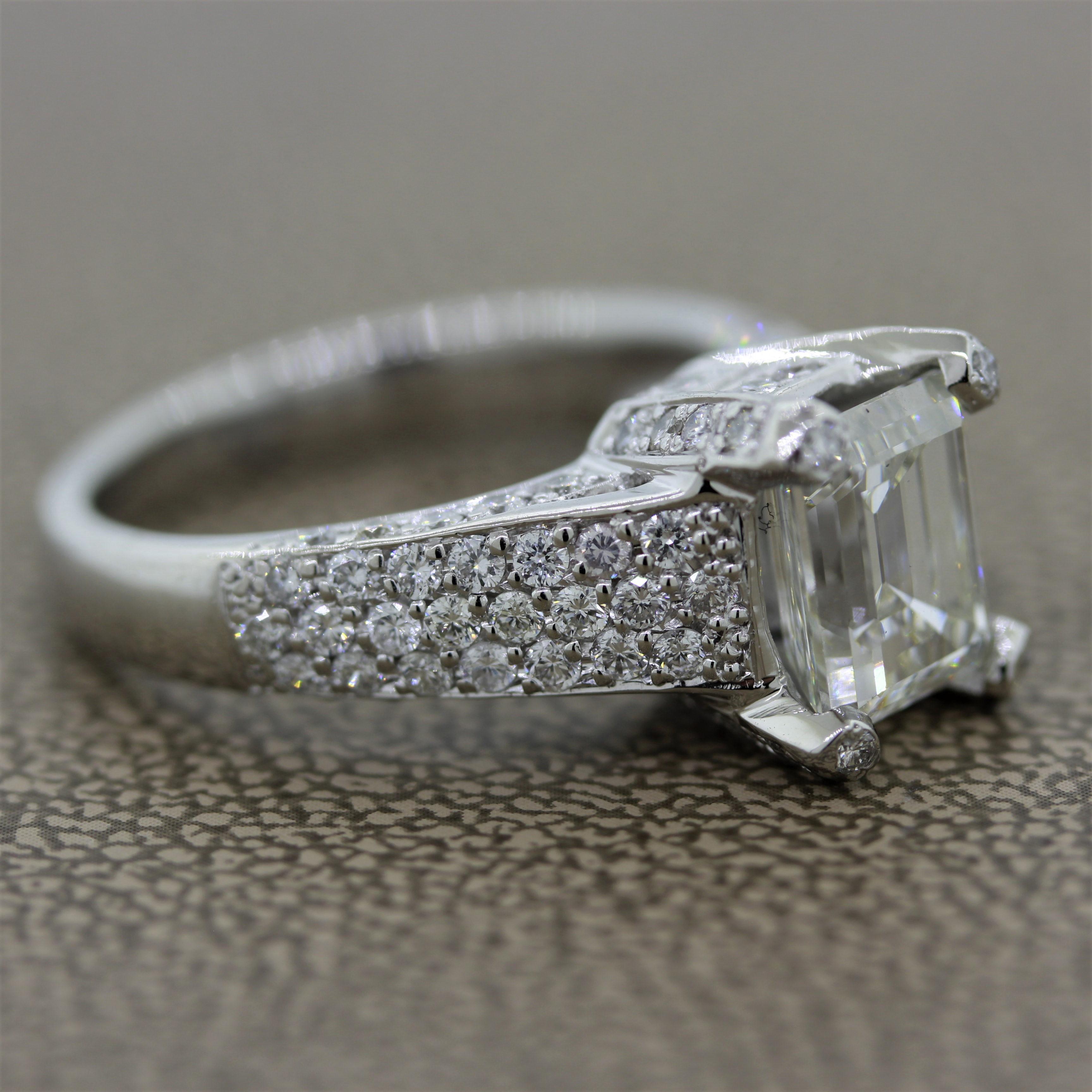 2.62 Carat Emerald Cut Diamond Platinum Ring, GIA Certified For Sale 1