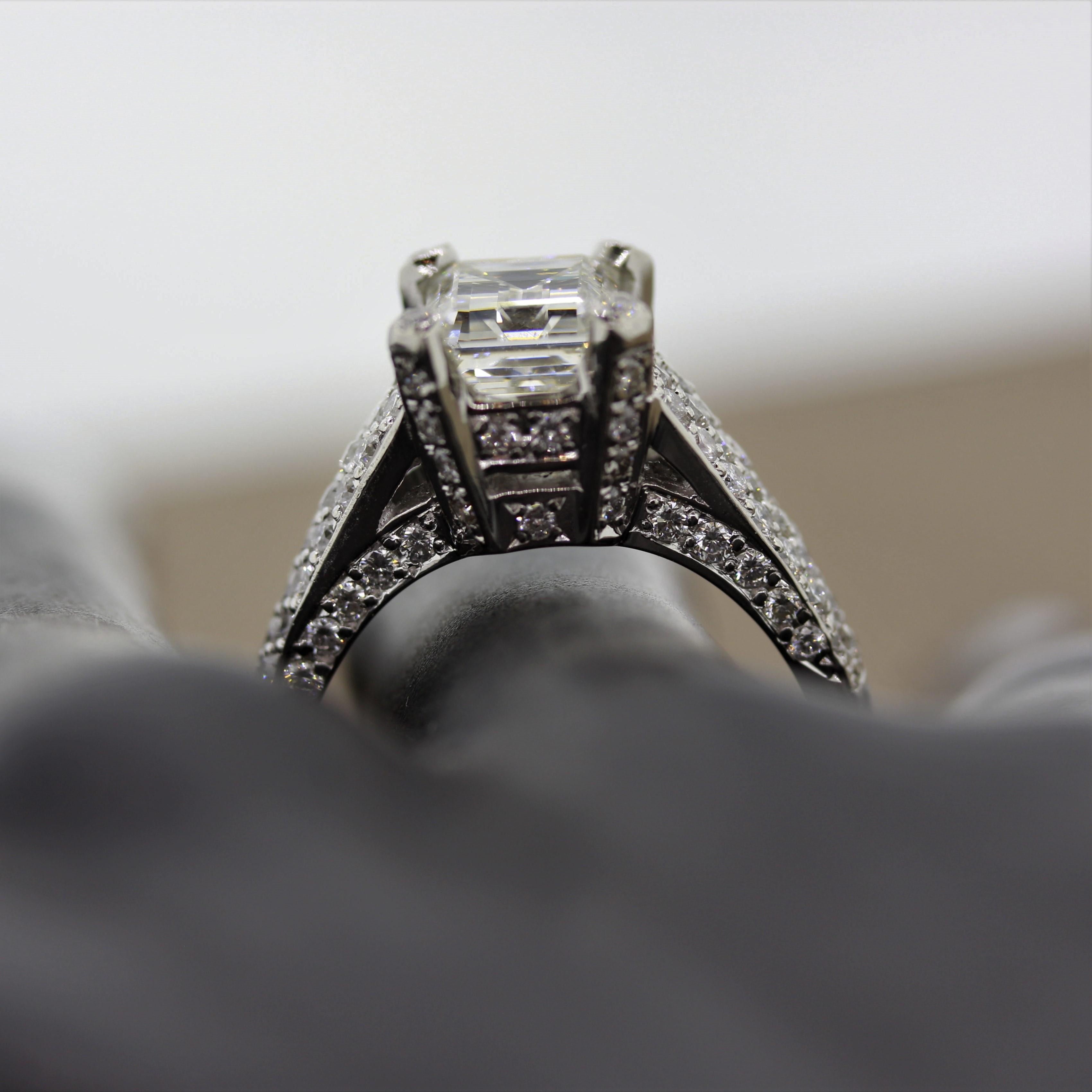 2.62 Carat Emerald Cut Diamond Platinum Ring, GIA Certified For Sale 3