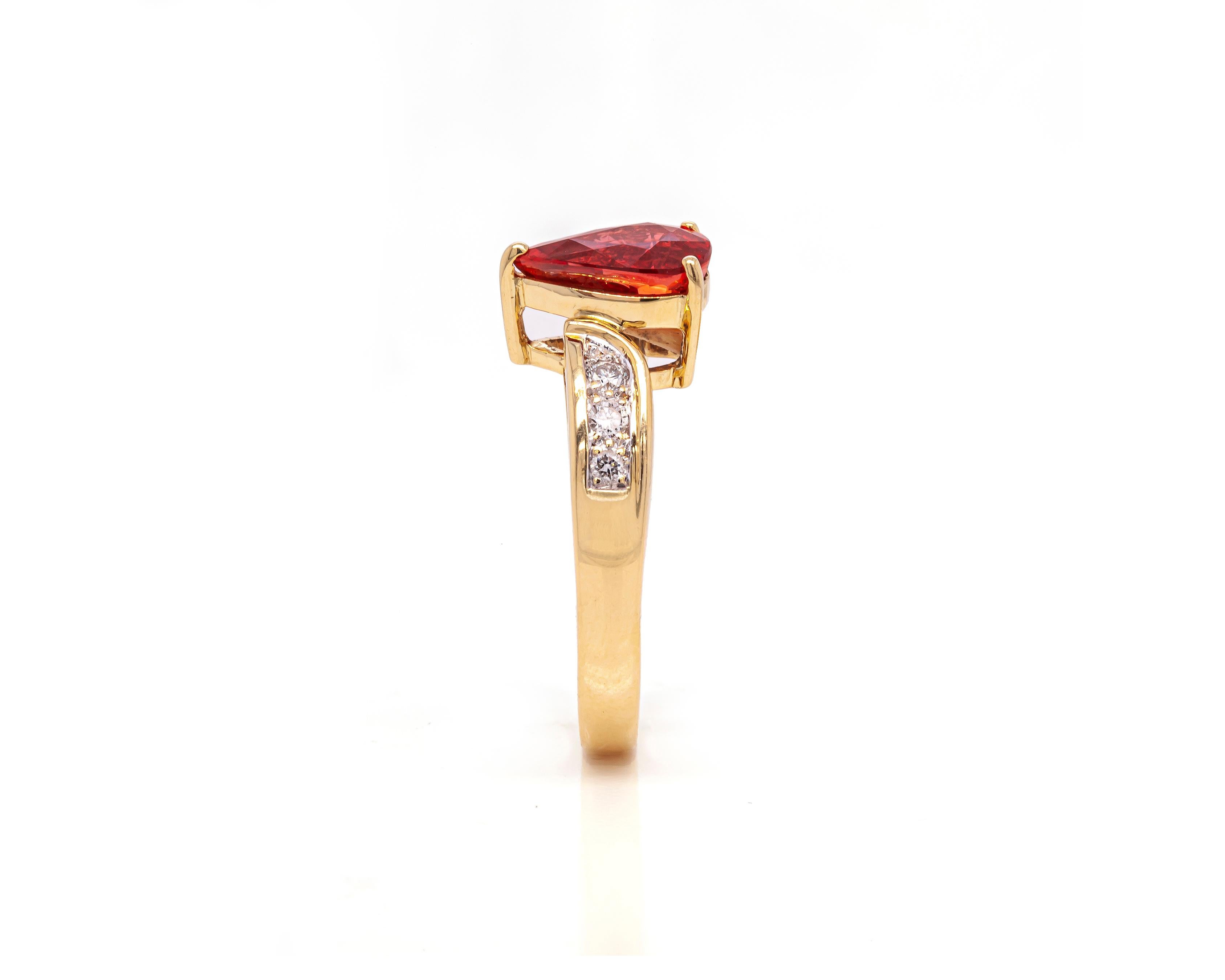 Modern 2.62ct Orange Sapphire and Diamond 18 Carat White & Yellow Gold Engagement Ring For Sale