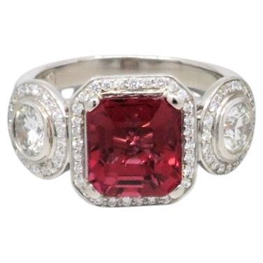2.62ct Pink Tourmaline and 0.86ct Diamonds set ring in Platinum