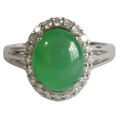 Used 2.62ct Type A Jadeite Jade and Natural Diamond ring in 18k solid gold