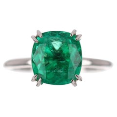2.62cts 14K Colombian Emerald Cushion Cut Solitaire Gold Engagement Ring