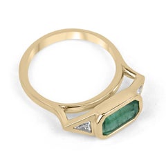 2.62tcw Three Stone Emerald & Trillion Cut Diamond East to West Ring 14K