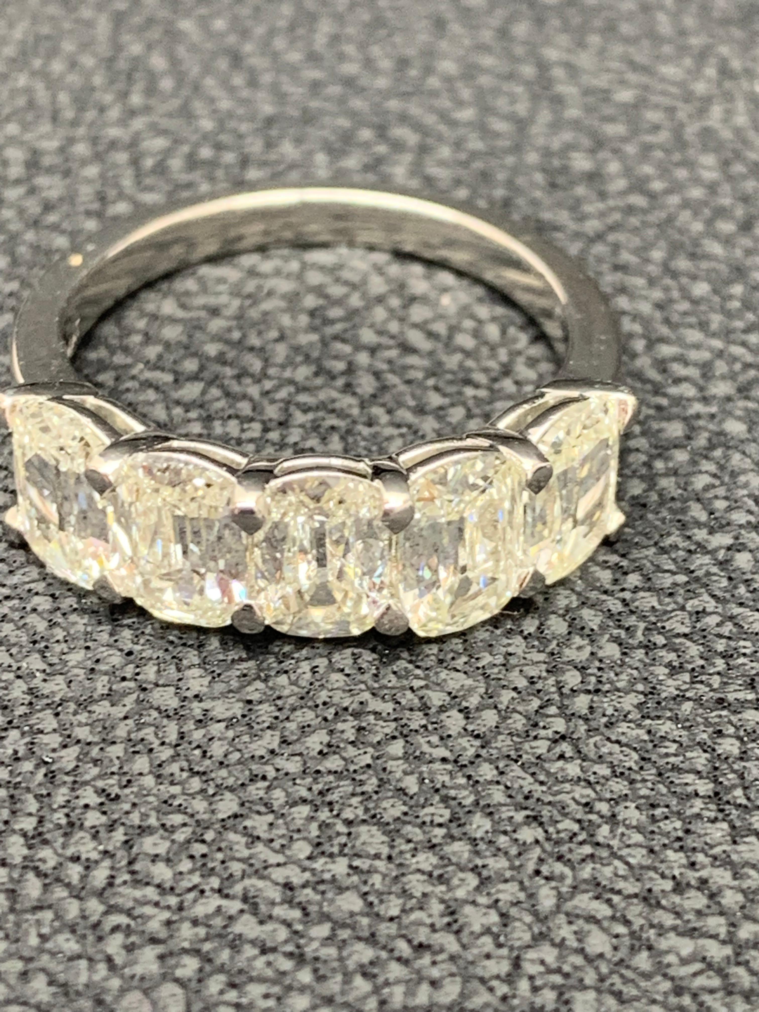 Modern 2.63 Carat Cushion Cut 5 Stone Diamond Ring in Platinum For Sale