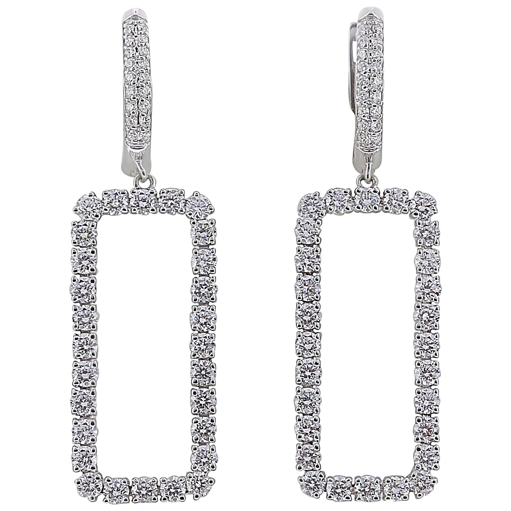 2.63 Carat Diamond Rectangle Dangle Earrings 18 Karat White Gold Drop Earrings  For Sale
