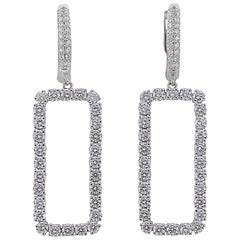 2.63 Carat Diamond Rectangle Dangle Earrings 18 Karat White Gold Drop Earrings 