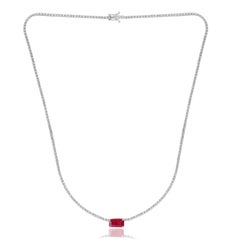 Collana Tennis con rubini e diamanti taglio smeraldo da 2,63 carati in oro bianco 14 carati