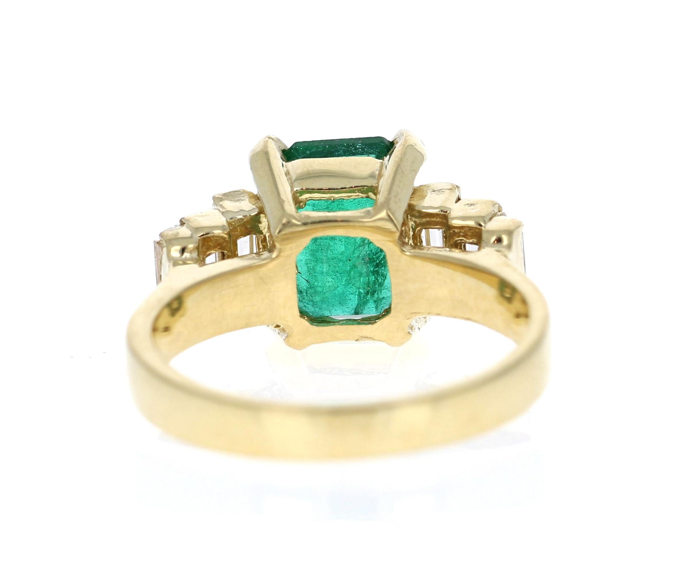 Emerald Cut 2.63 Carat Emerald Diamond 18 Karat Yellow Gold Engagement Ring