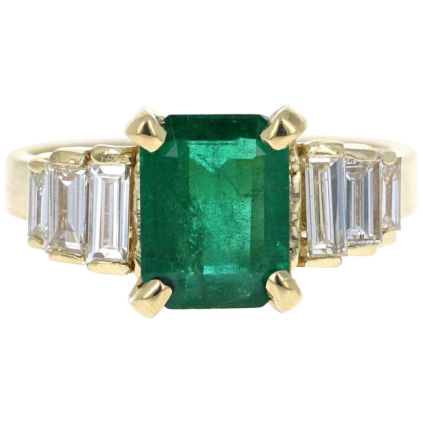 2.63 Carat Emerald Diamond 18 Karat Yellow Gold Engagement Ring