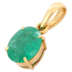 2.63 Carat Oval Cut Everyday Emerald Pendant in 18K Yellow Gold