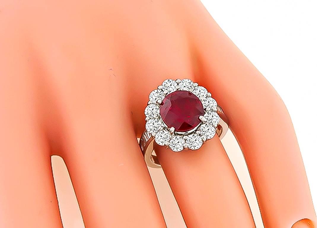 Round Cut 2.63 Carat GIA Certified No Heat Ruby Diamond Halo Ring