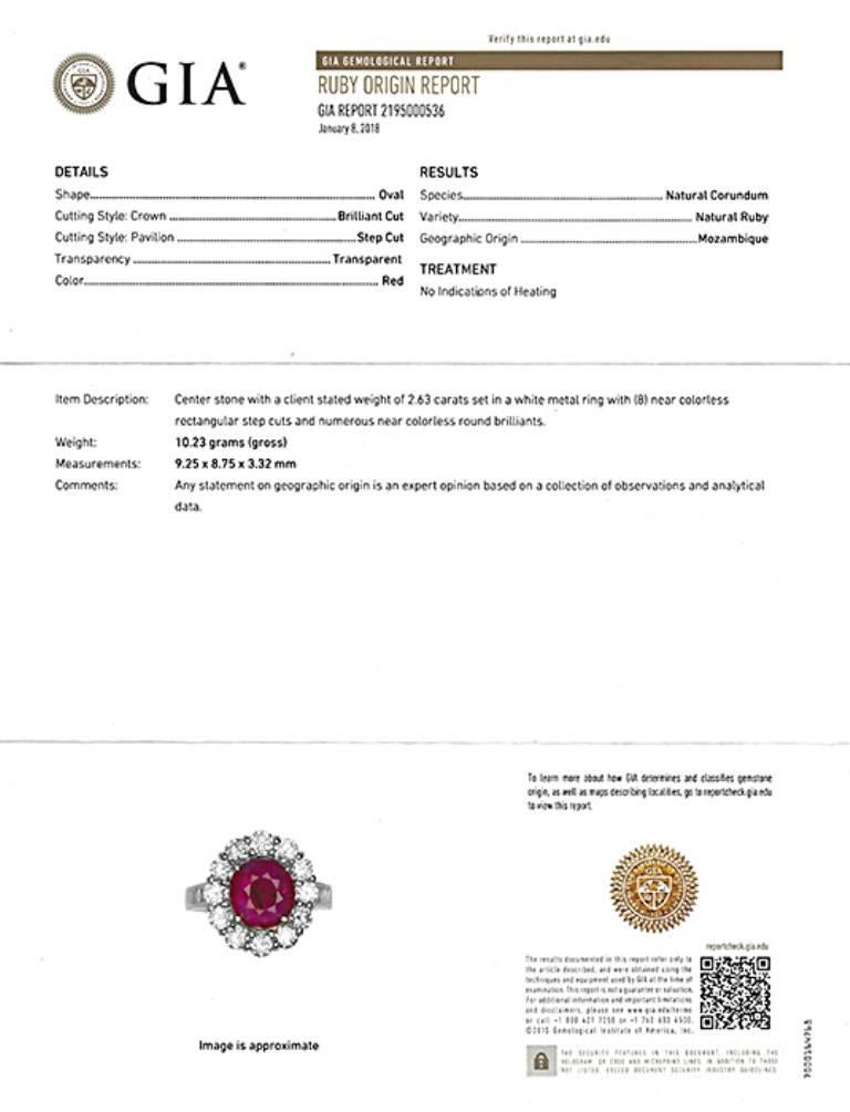 2.63 Carat GIA Certified No Heat Ruby Diamond Halo Ring In New Condition In New York, NY