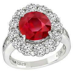 2.63 Carat GIA Certified No Heat Ruby Diamond Halo Ring