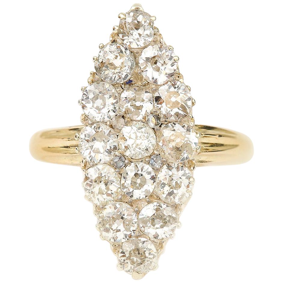 Victorian 2.63 Carat Marquise Navette Diamond Ring 18 Karat Gold, circa 1880