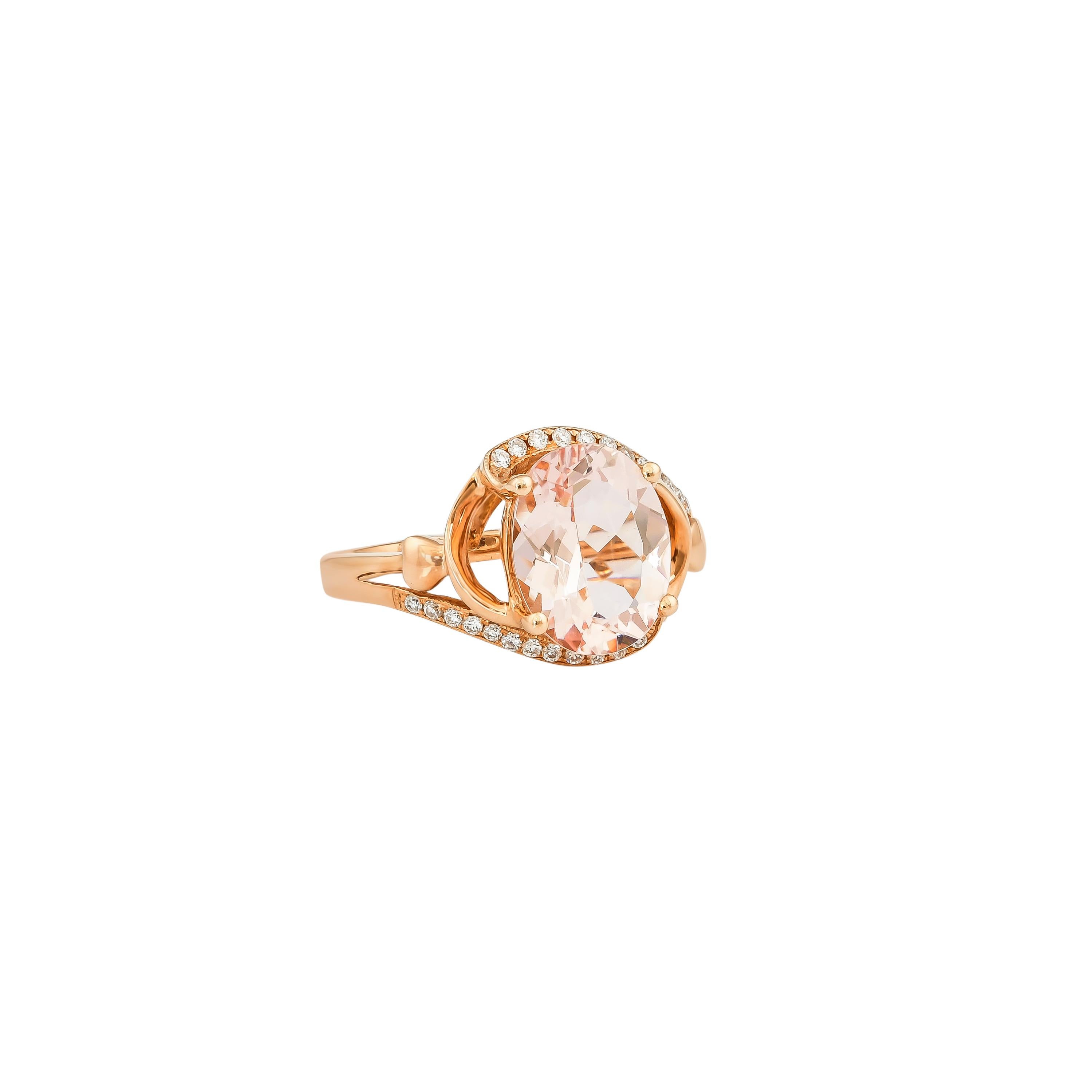 This collection features an array of magnificent morganites! Accented with Diamond these rings are made in rose gold and present a classic yet elegant look. 

Classic morganite ring in 18K Rose gold with Diamond. 

Morganite: 2.63 carat, 11X9mm